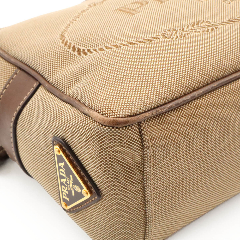 PRADA Jacquard Ribbon Shoulder Bag/Pochette, Canvas, CORDA Beige/BRUCIA Brown... - Picture 4 of 9